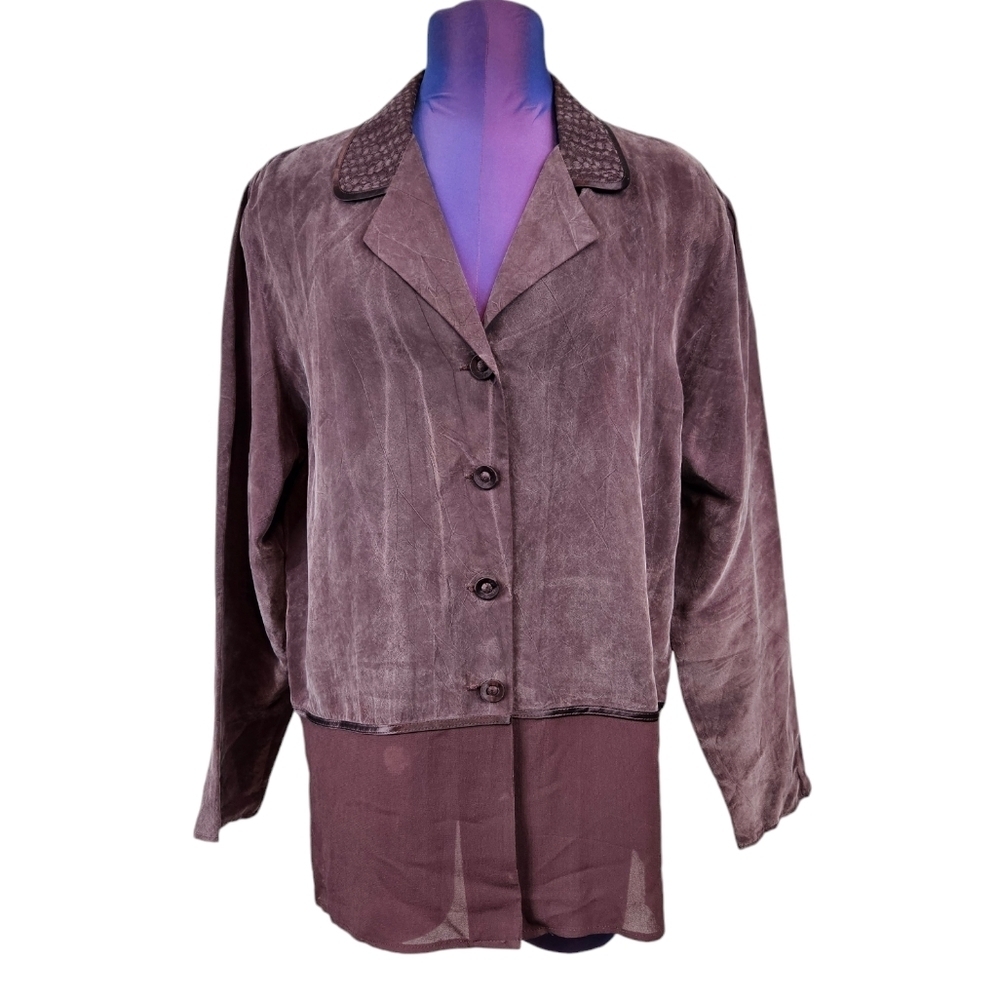 Vintage Earth Song Aubergine Silky Lightweight Blazer Size 10 Women's C29